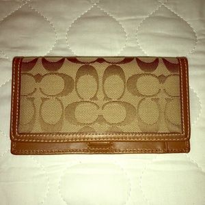 Coach Signature C Brown Checkbook Wallet